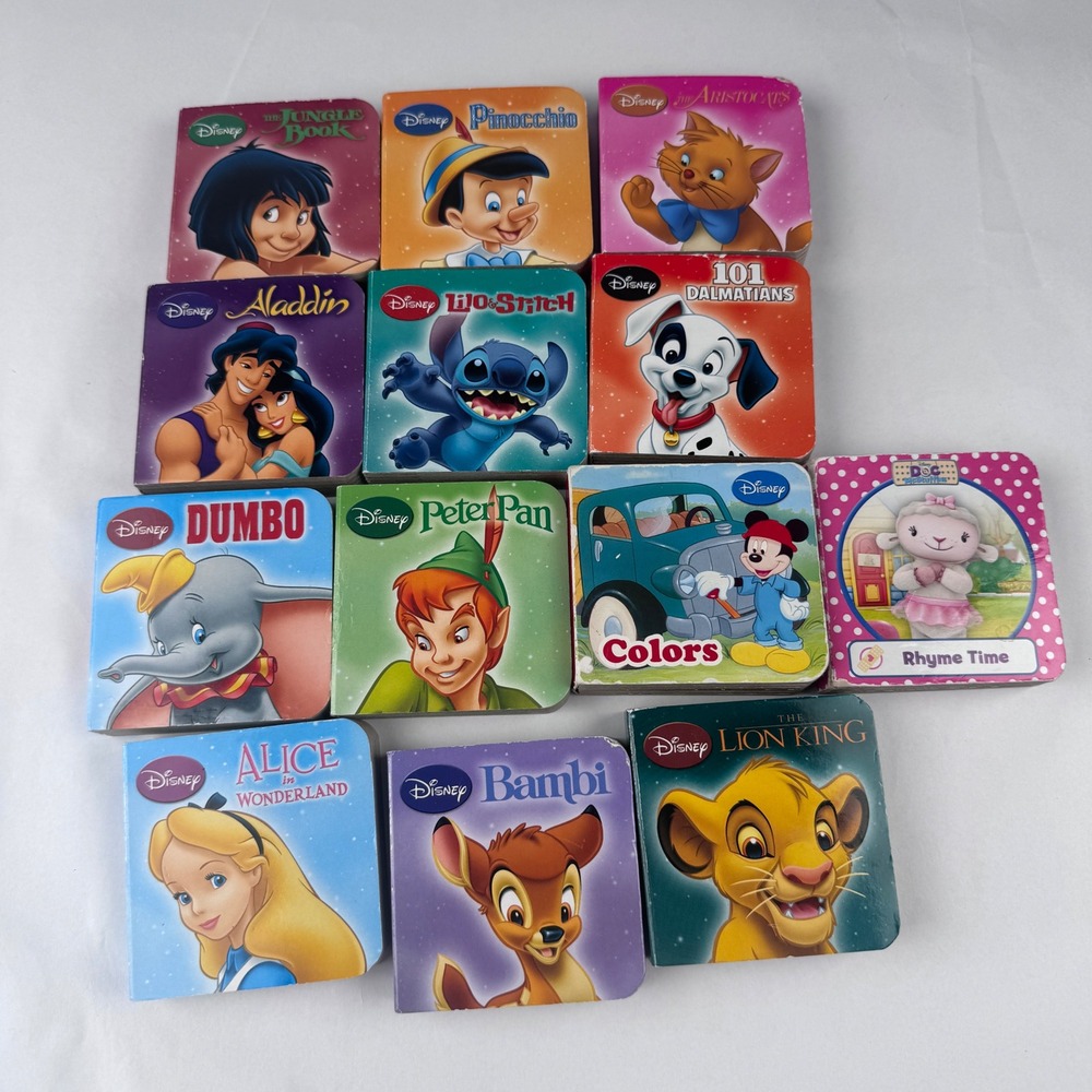 Disney Mini Board Books Lot of 13 2011 Lilo Stitch Peter Pan Aladdin Dumbo